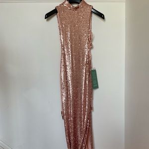 Love Reign Pink Rose Gold Sequin Open Back Lace Up Prom Maxi Dress Size 3 $168